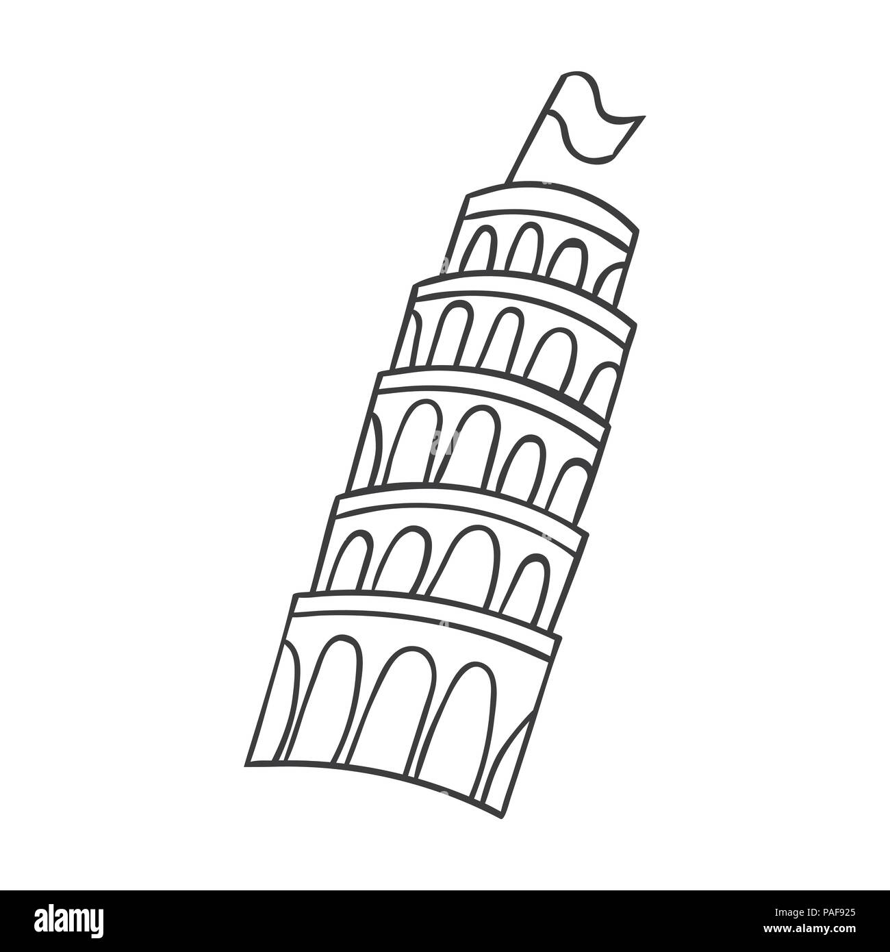 Tower of Pisa in Italy icon in outline style isolated on white ...