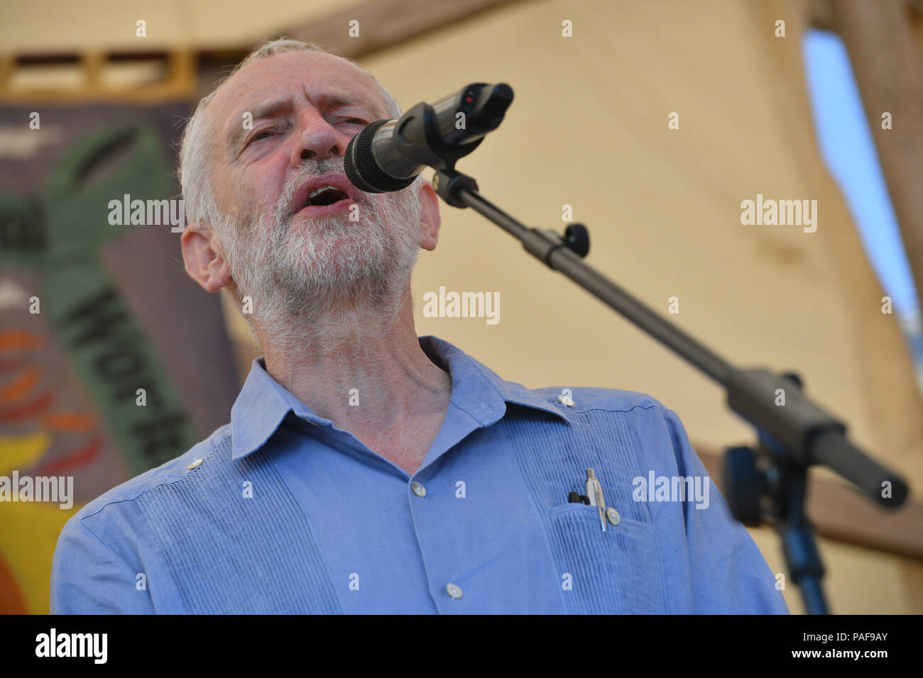 Labour leader Jeremy Corbyn speaking at the Tolpuddle Martyrs Festival in Tolpuddle, Dorset. Stock Photo