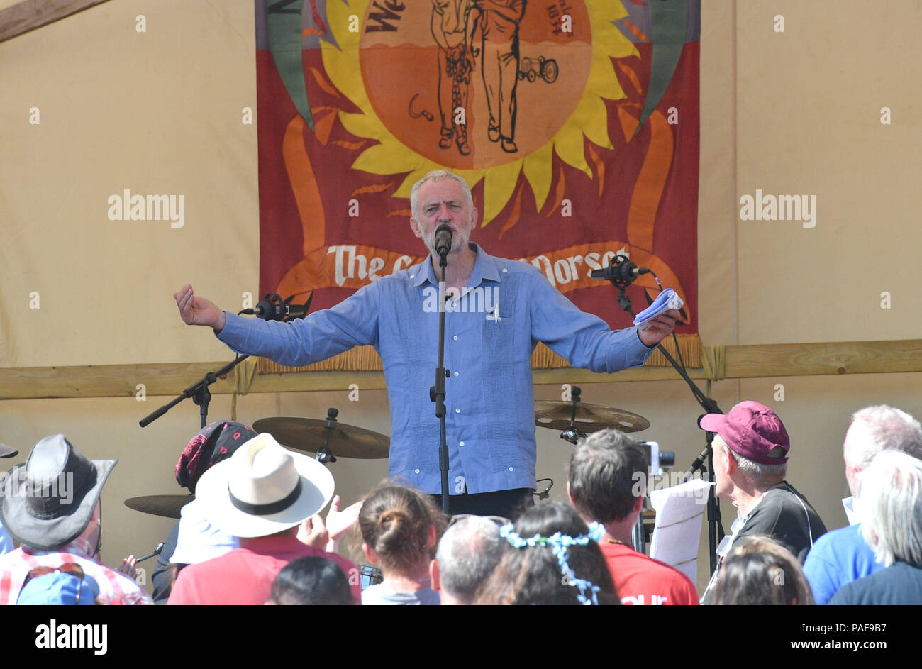 Labour leader Jeremy Corbyn speaking at the Tolpuddle Martyrs Festival in Tolpuddle, Dorset. Stock Photo