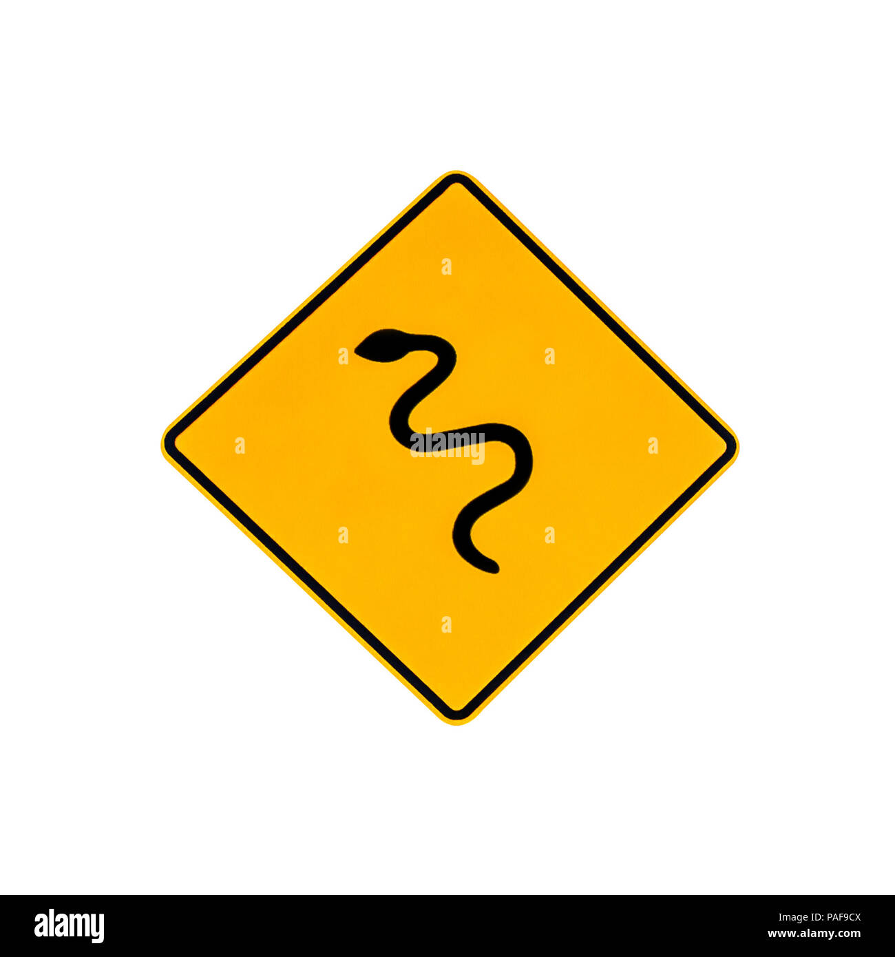 Australian wildlife warning road sign for reptiles and snakes on the road and highways of Australia. Isolated on white. Stock Photo