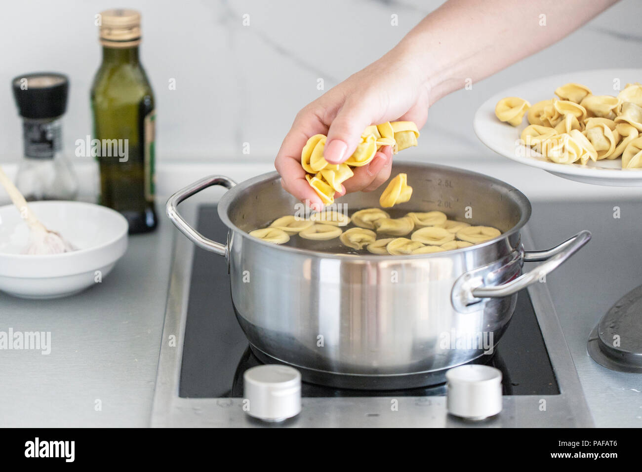 Cooking Fresh Ravioli Fresh Pasta Italian Homemade Boil In The Boiling Water Family Favorite Menu Stock Photo Alamy