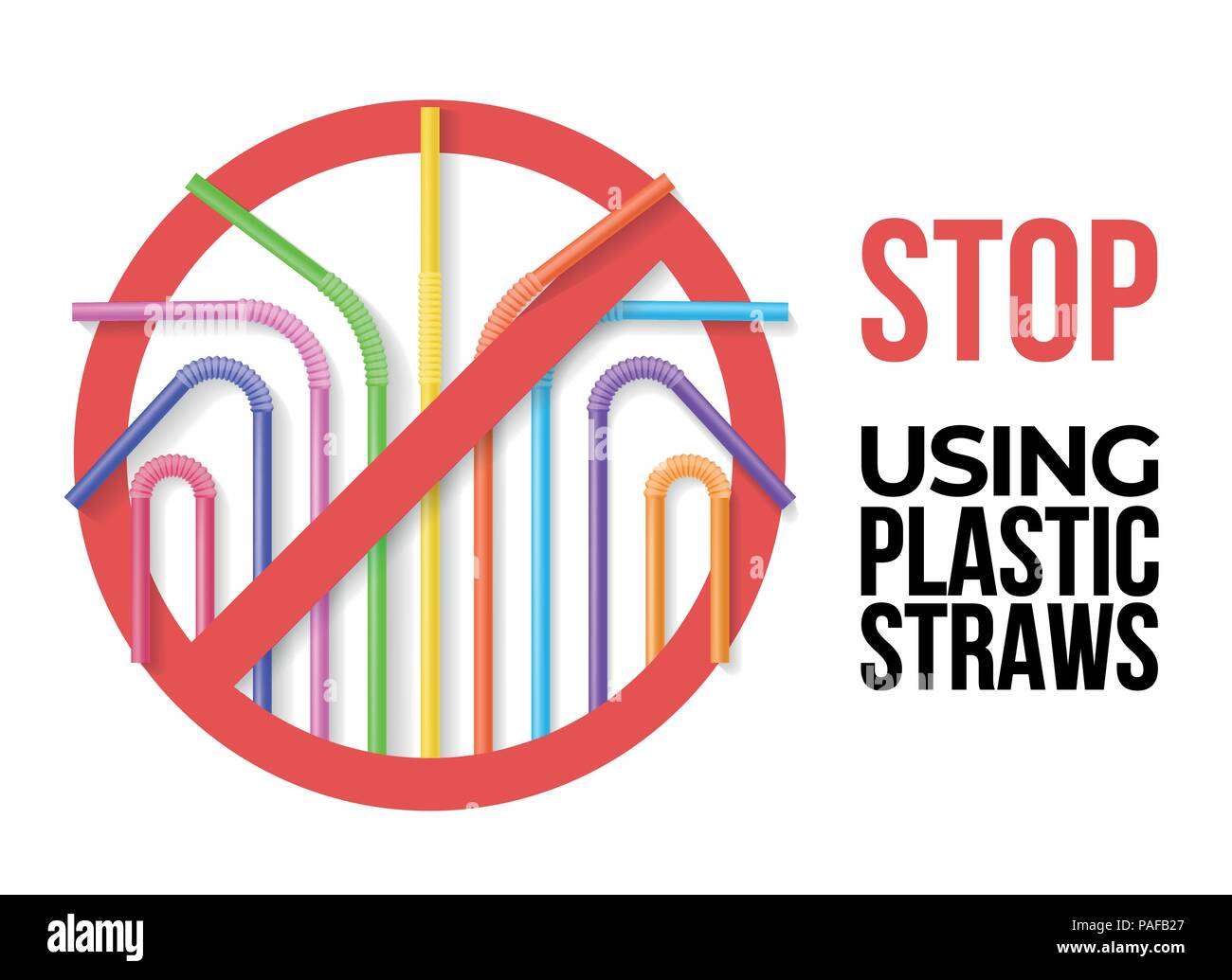 Poster with colorful plastic drinking straws. Stop using plastic straws. Realisic vector illustration. Eco zero waste lifestyle Stock Vector