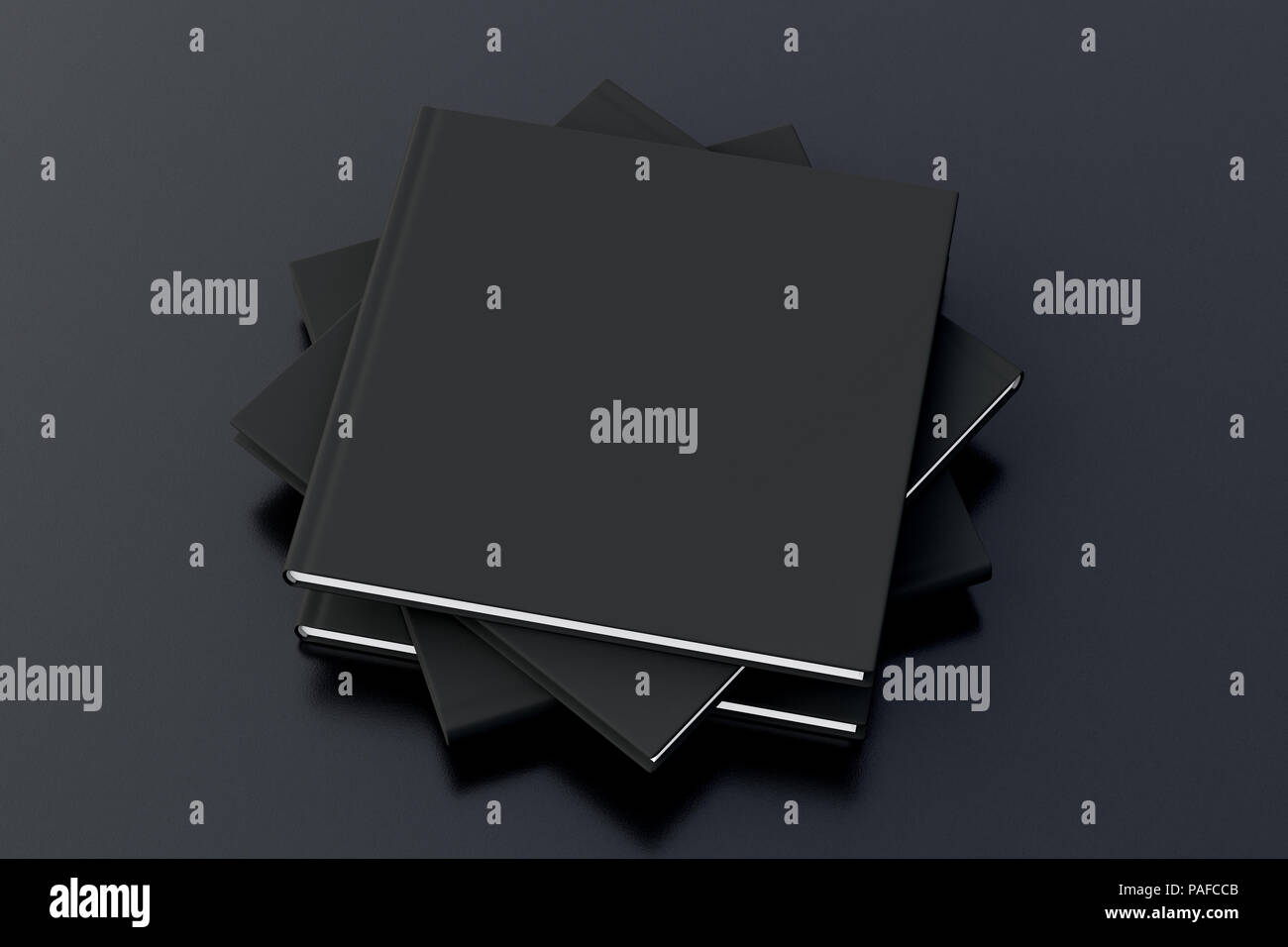Black square blank cover books stack mockup on black background with ...