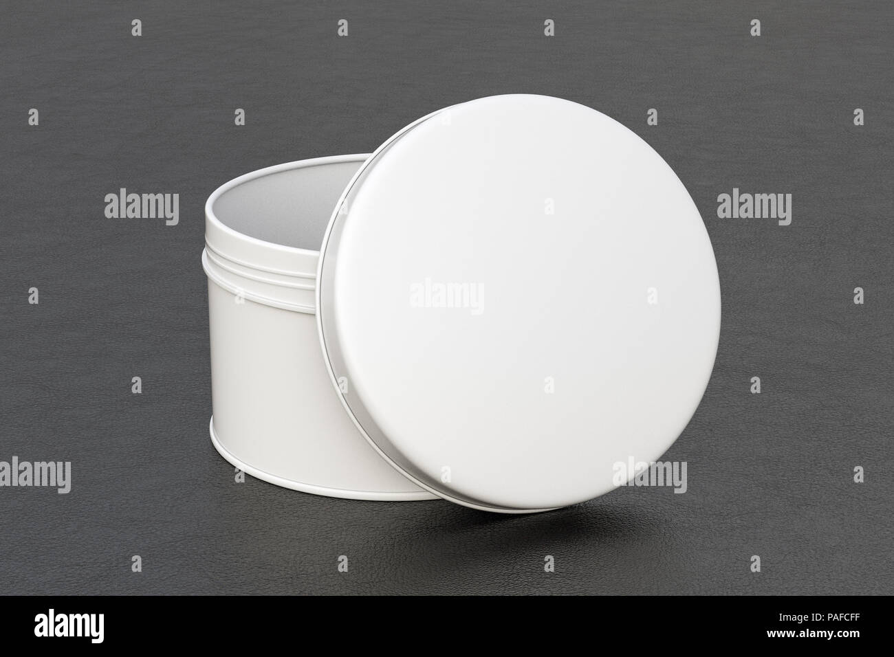 Download Blank White Round Tin Container Box With Opened Lid On Black Leather Background Package Mockup With Clipping Path Around Container 3d Illustration Stock Photo Alamy