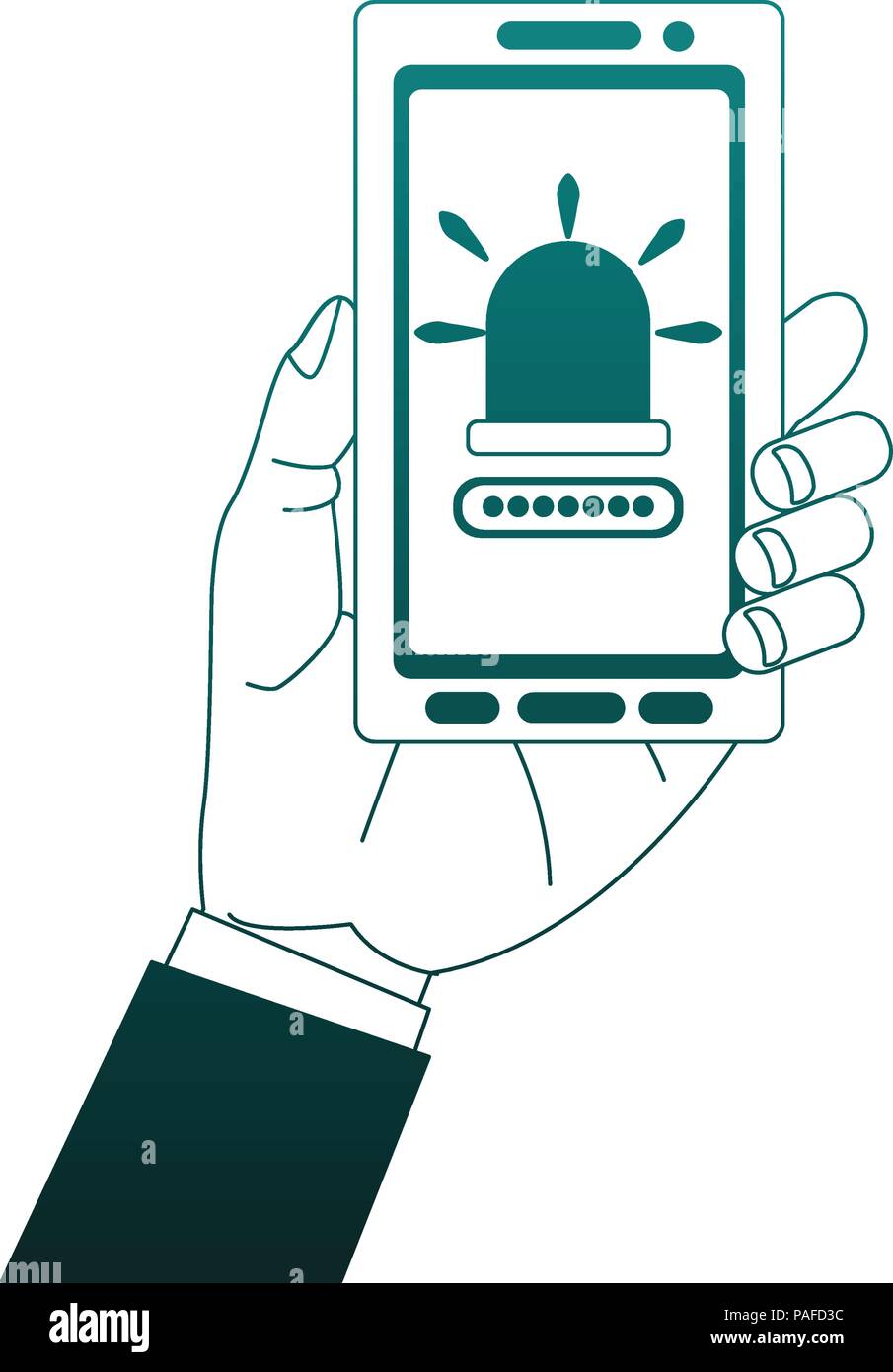 Hand holding smartphone with security system vector illustration ...