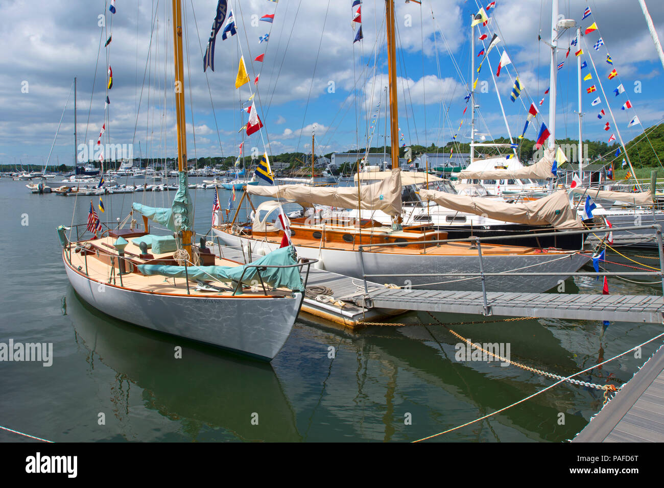 High end sailing yachts at the Parker Boat Yard in Bourne, Massachusetts on Cape Cod. Stock Photo