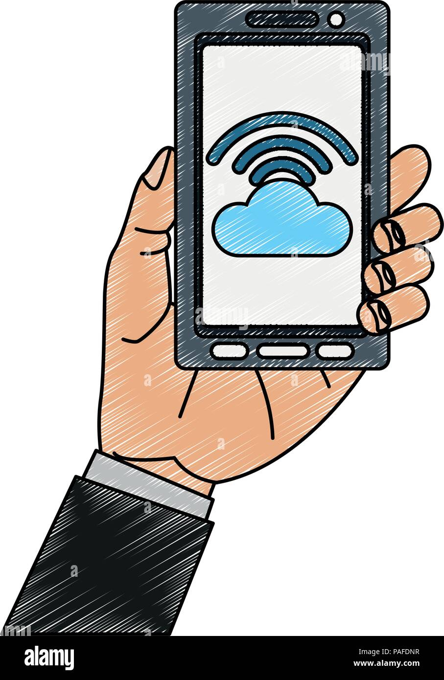 Hand holding smartphone with cloud computing vector illustration ...