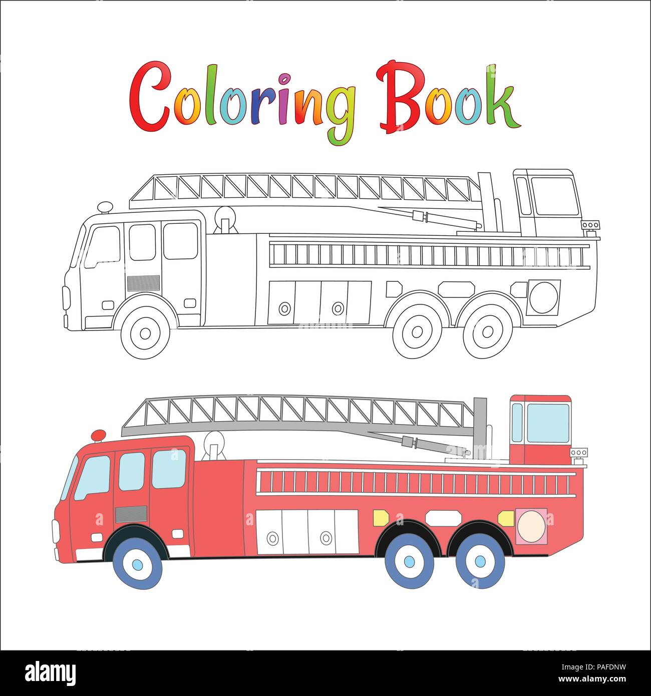 Fire truck coloring book vector. Coloring pages for kids Vector illustration eps 10. Stock Vector