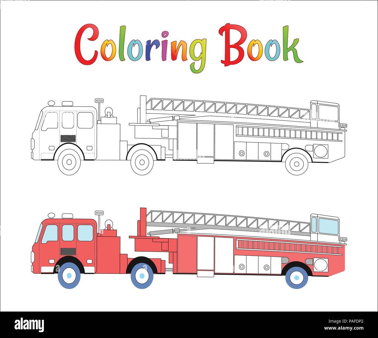 Fire truck coloring book vector. Coloring pages for kids Vector illustration eps 10. Stock Vector