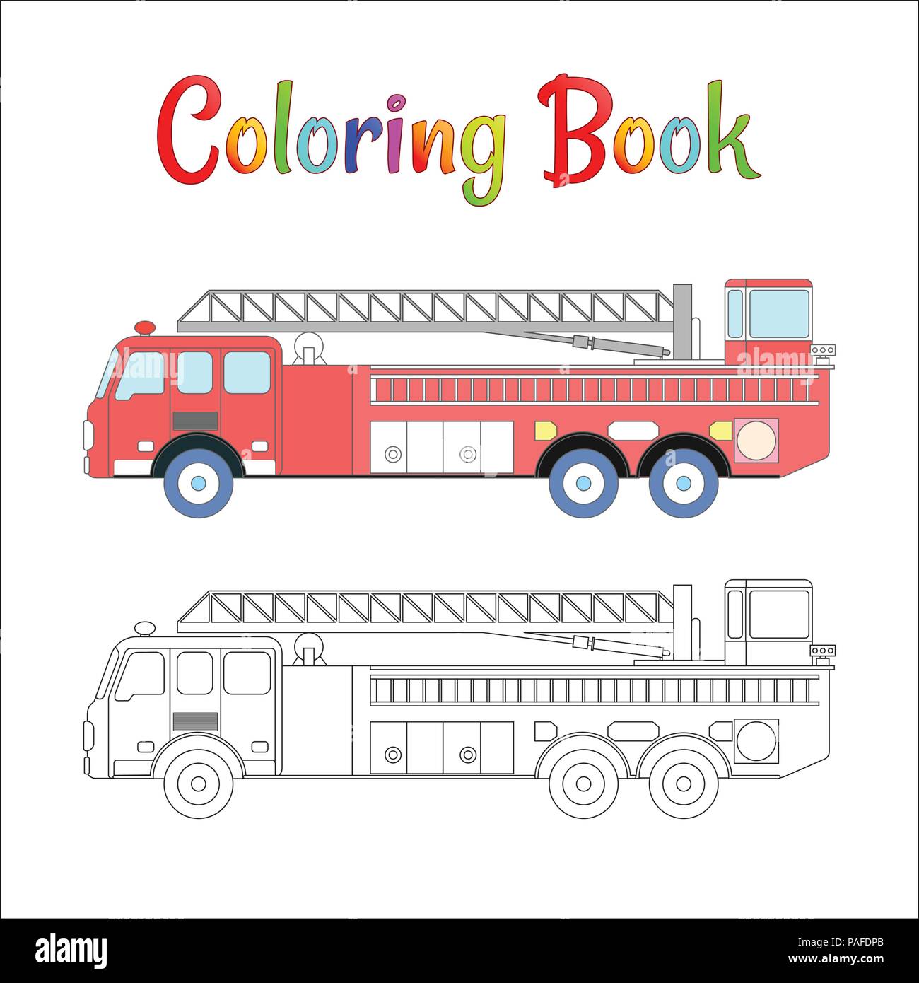 Fire truck coloring book vector. Coloring pages for kids Vector illustration eps 10. Stock Vector