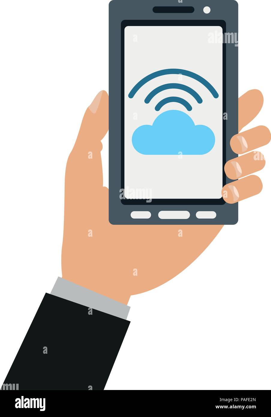 Hand holding smartphone with cloud computing vector illustration ...