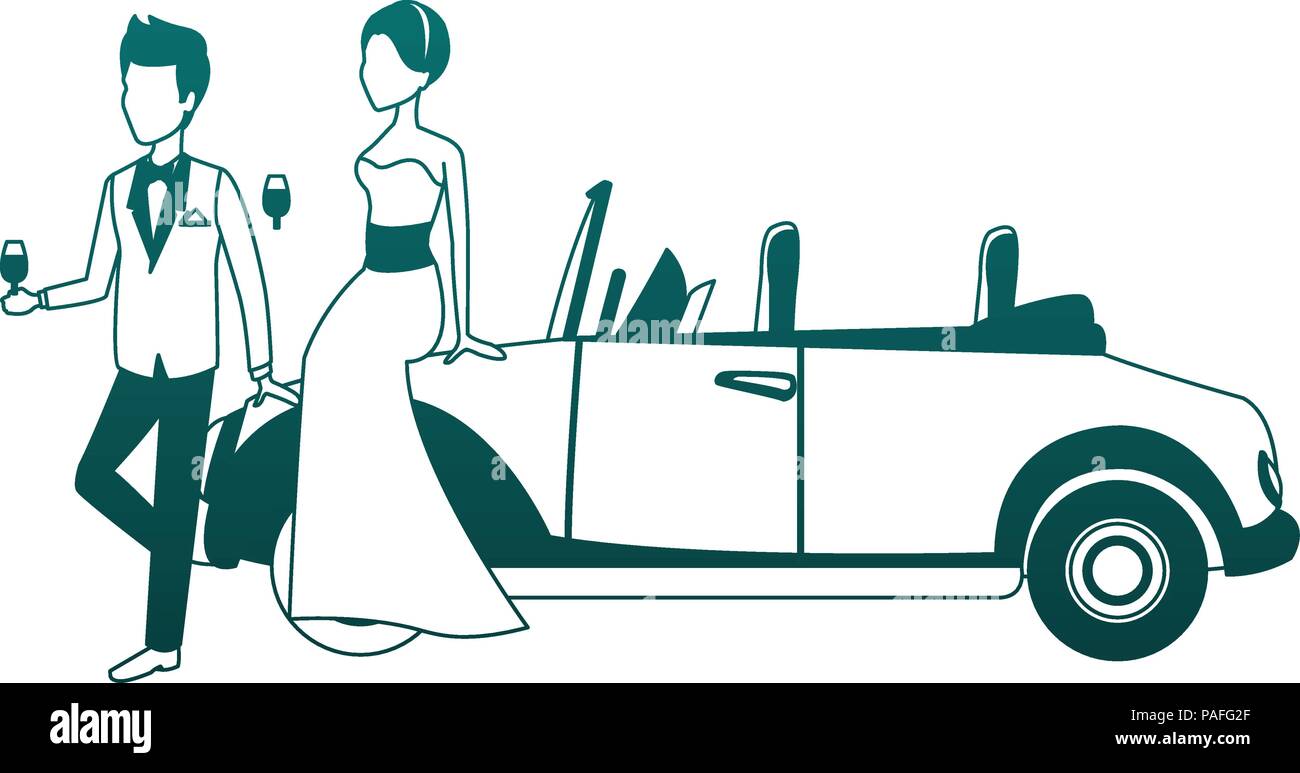 Bride and groom with sport car vector illustration graphic design Stock ...