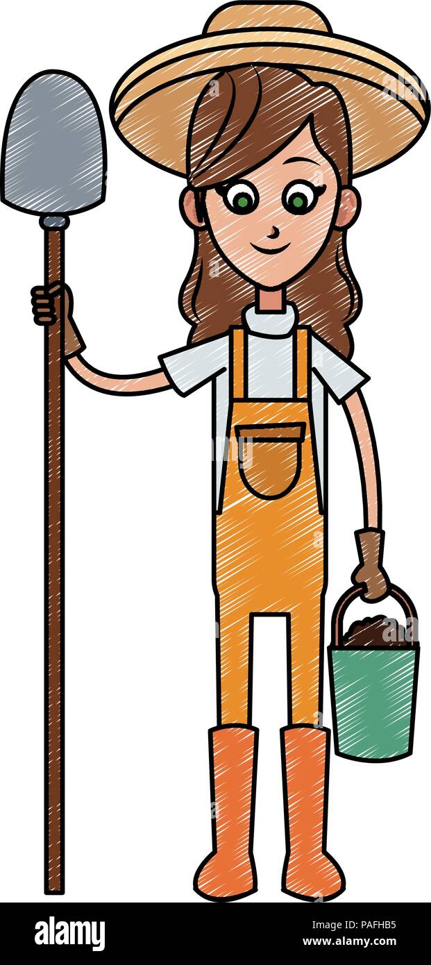 Woman farmer with shovel and bucket vector illustration graphic design ...