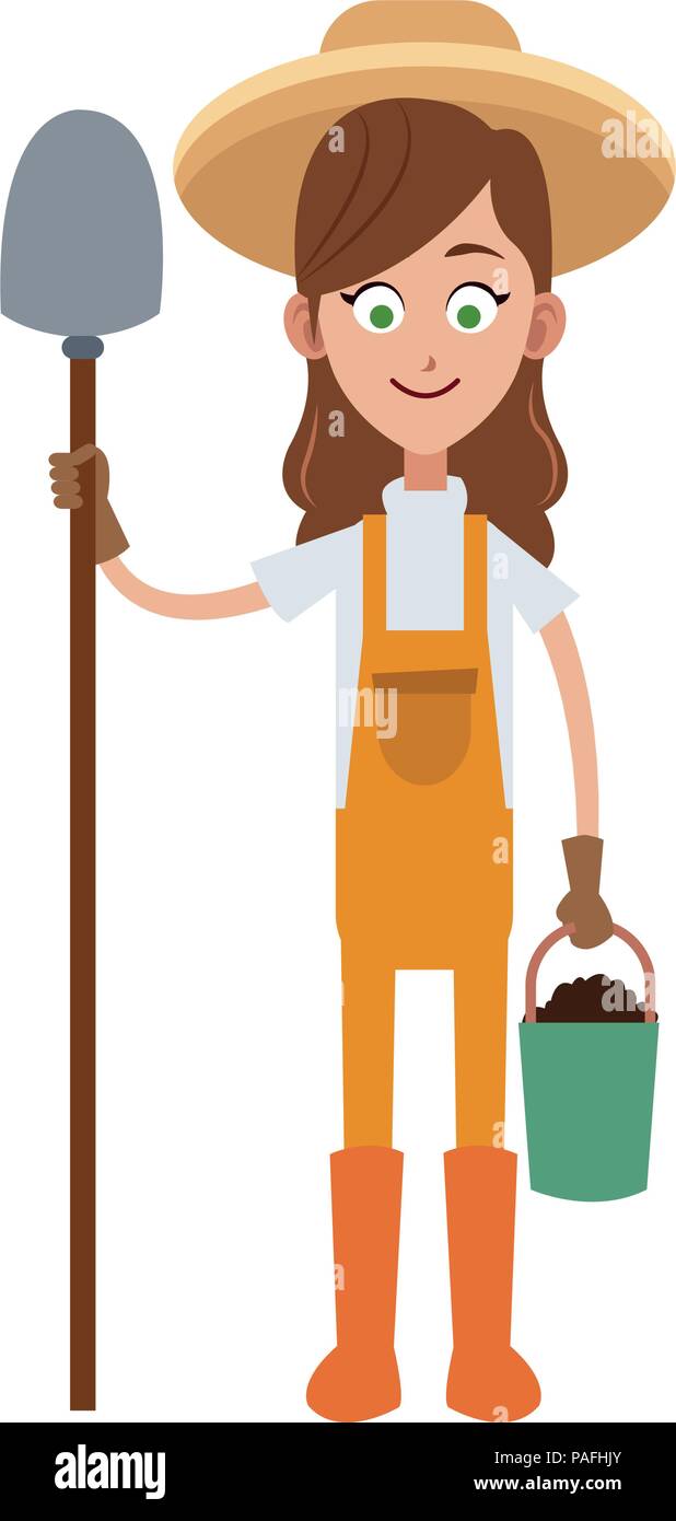 Woman farmer with shovel and bucket vector illustration graphic design ...