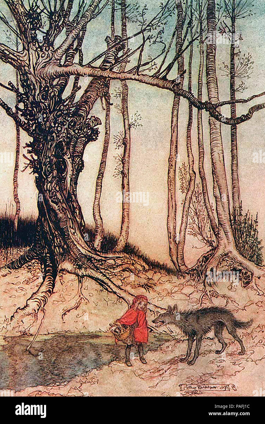 Illustration to a fairy tale 'Little Red Riding Hood' - Arthur Rackham Stock Photo