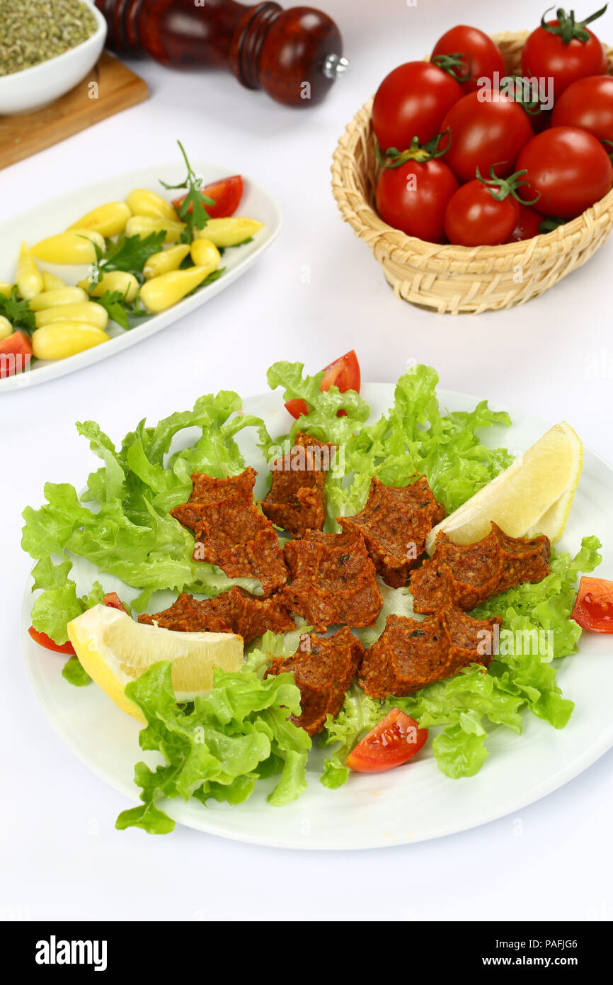 Turkish cig kofte - raw meatball Stock Photo - Alamy