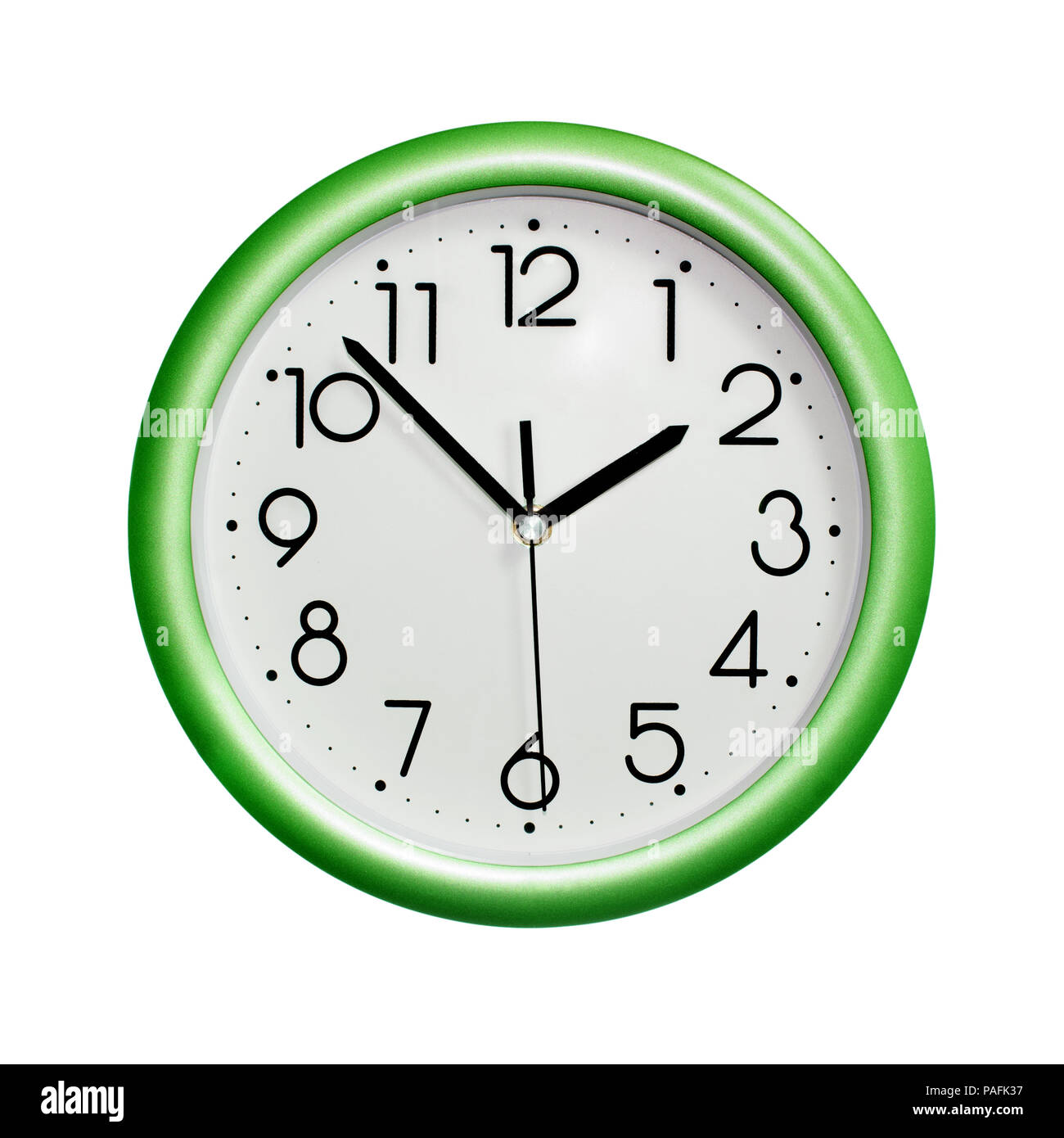 photo circle green wall clock, on white background, isolated Stock
