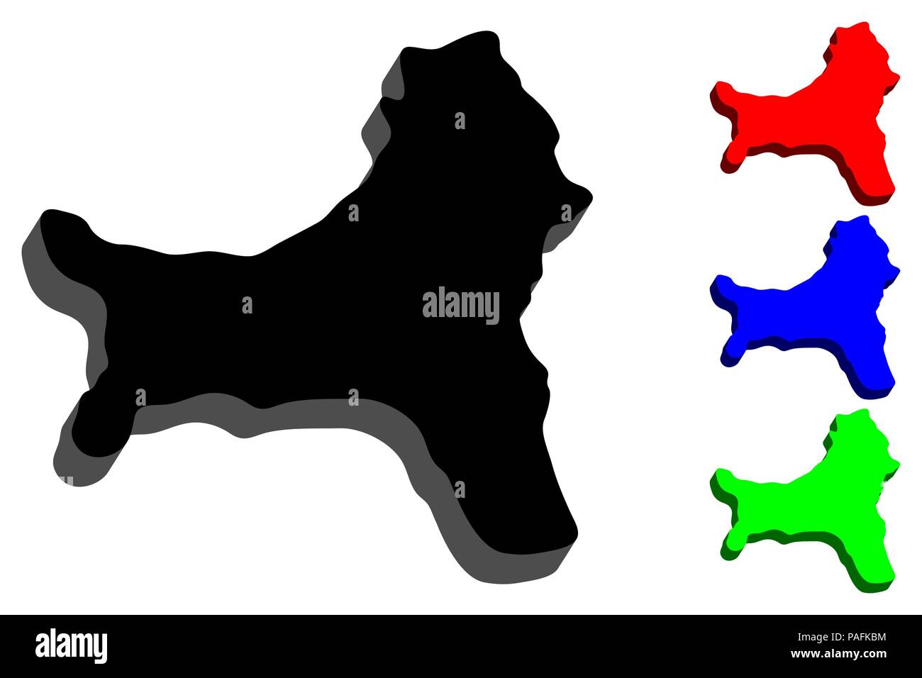 3D map of Christmas Island (Territory of Christmas Island, Australian external territory) - black, red, blue and green - vector illustration Stock Vector