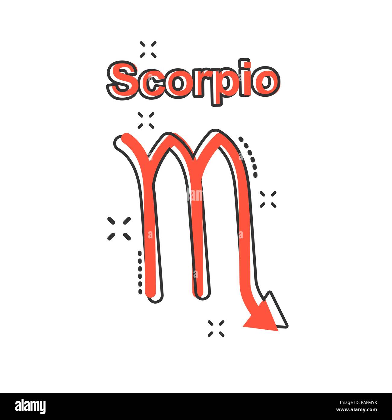 Vector cartoon scorpio zodiac icon in comic style. Astrology sign illustration pictogram. Scorpio horoscope business splash effect concept. Stock Vector