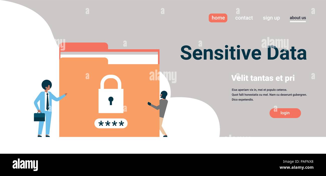 businessman with hacker padlock password folder sensitive data concept locked privacy information database flat horizontal banner copy space Stock Vector