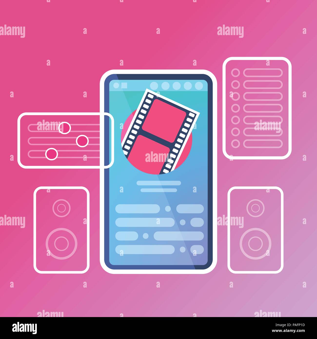 mobile video player application interface digital media online concept for design work and animation flat Stock Vector