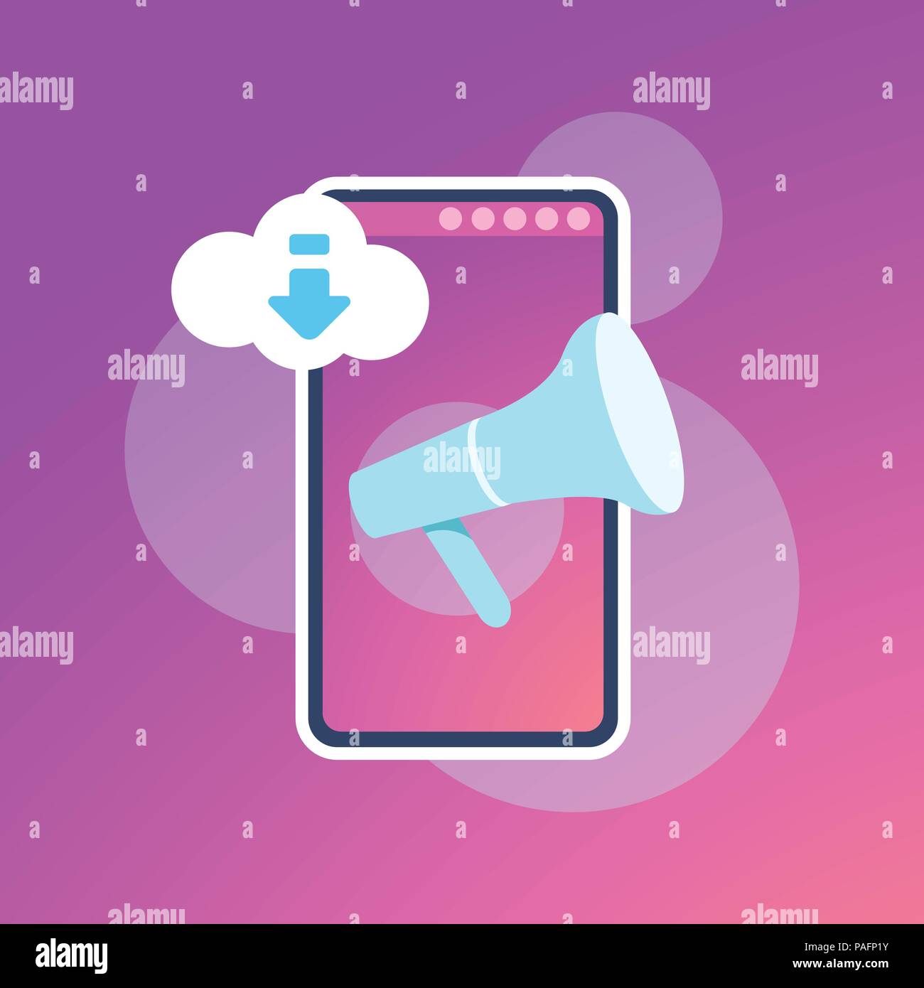 mobile synchronization cloud application megaphone interface concept for design work and animation flat Stock Vector