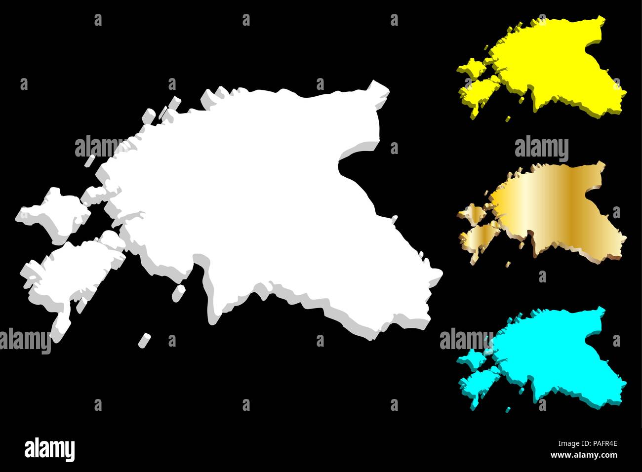 3D map of Estonia (Republic of Estonia) white, yellow, blue and gold vector illustration