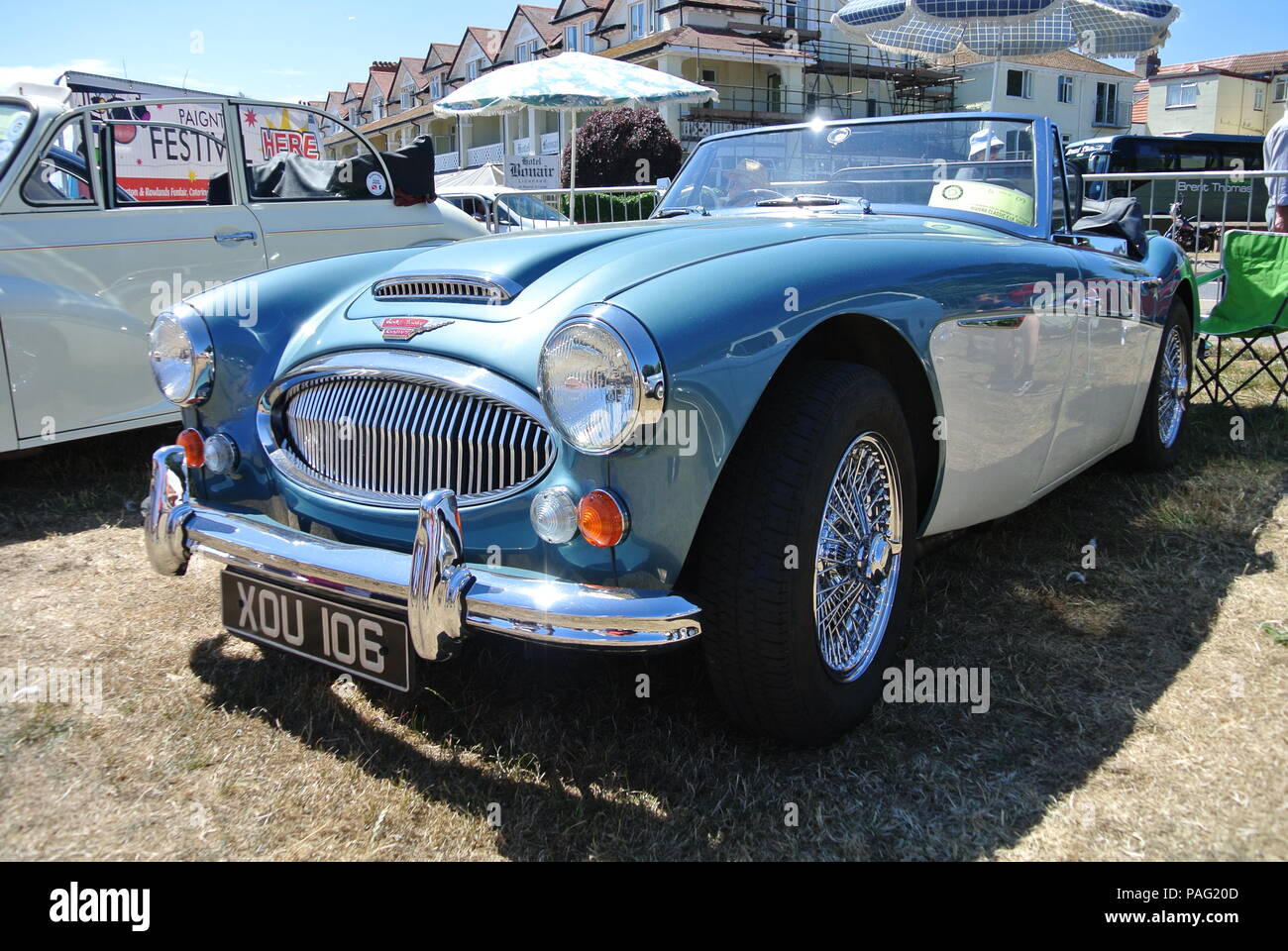 Austin Healey Mk3 3000 parked up on display at the English Riviera classic car show, Paignton, Devon, England, UK Stock Photo