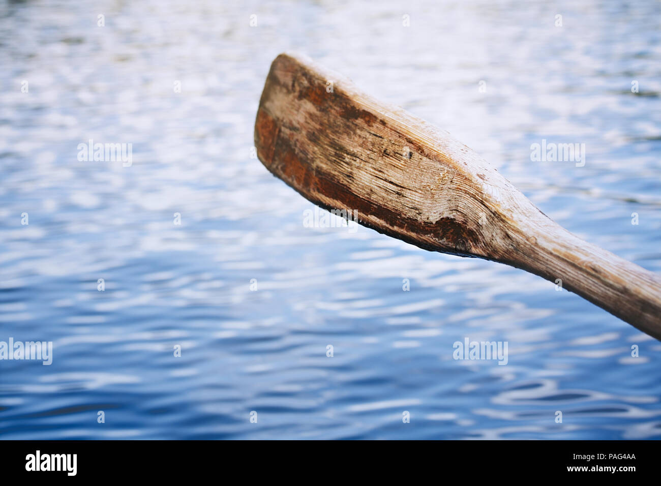 a close up of an old padle with visible wooden structure Stock Photo