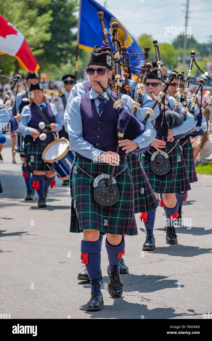 Beinn Gorm Highlanders march in the 41st Annual Scottish Festival parade in Orillia Ontario. Stock Photo