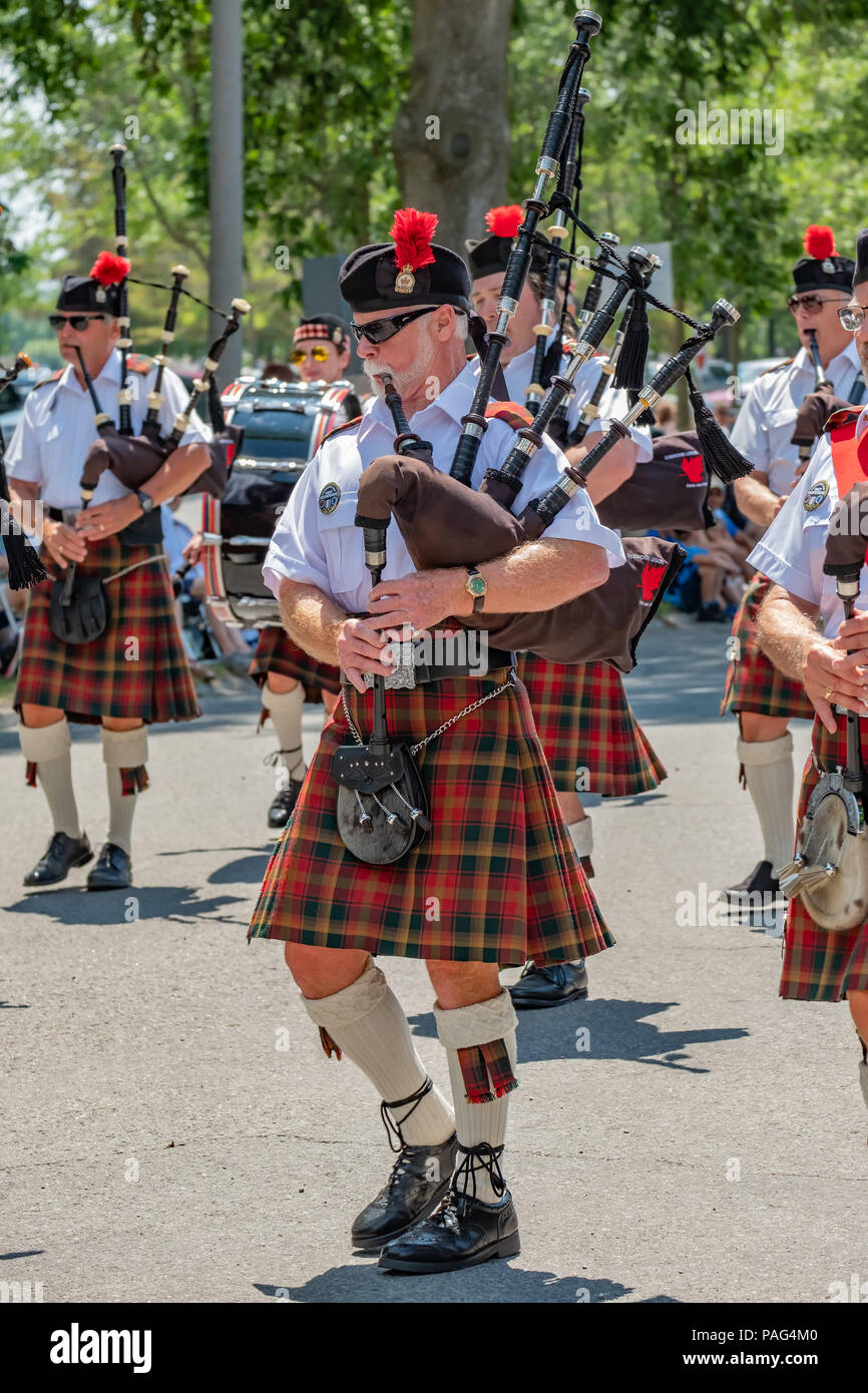 Members of the Uxbridge Branch of the Royal Canadian Legion participate in the 41st Annual Scottish Festival parade in Orillia Ontario. Stock Photo