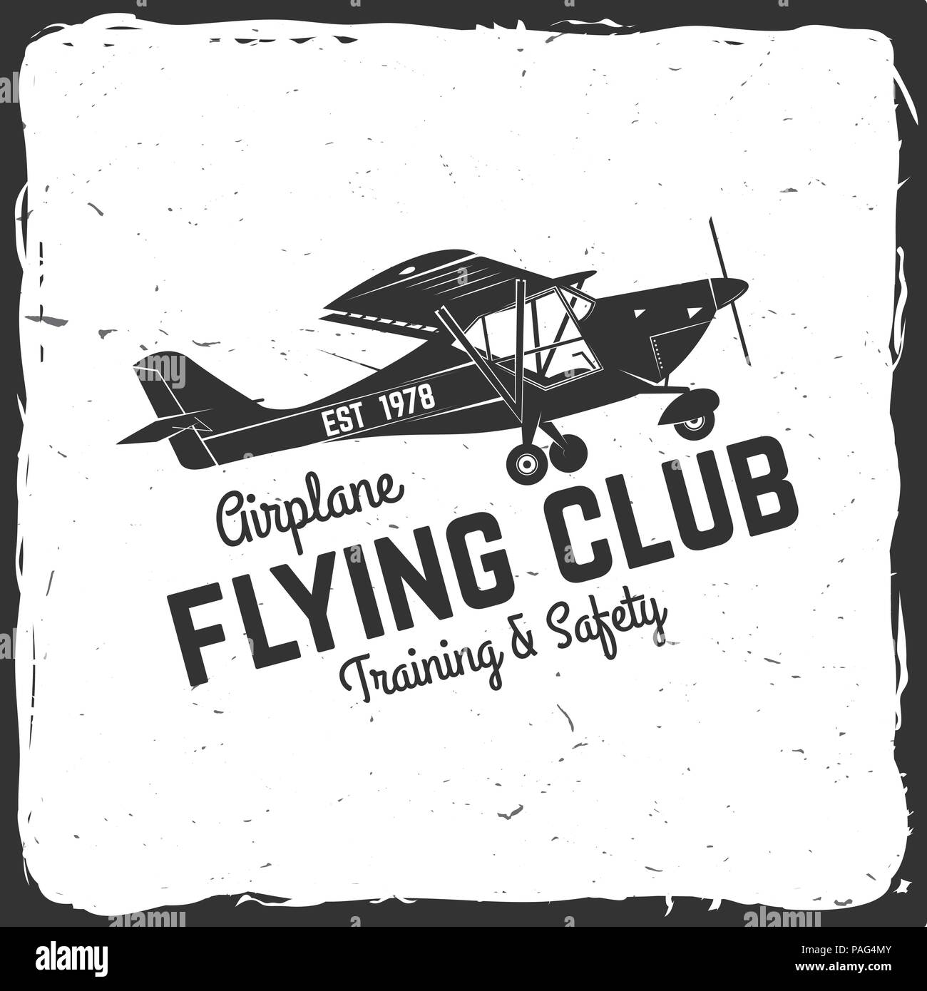 Flying club retro badge. Concept for shirt, print, seal, overlay or stamp. Typography design- stock vector. Flying club design with airplane silhouett Stock Vector