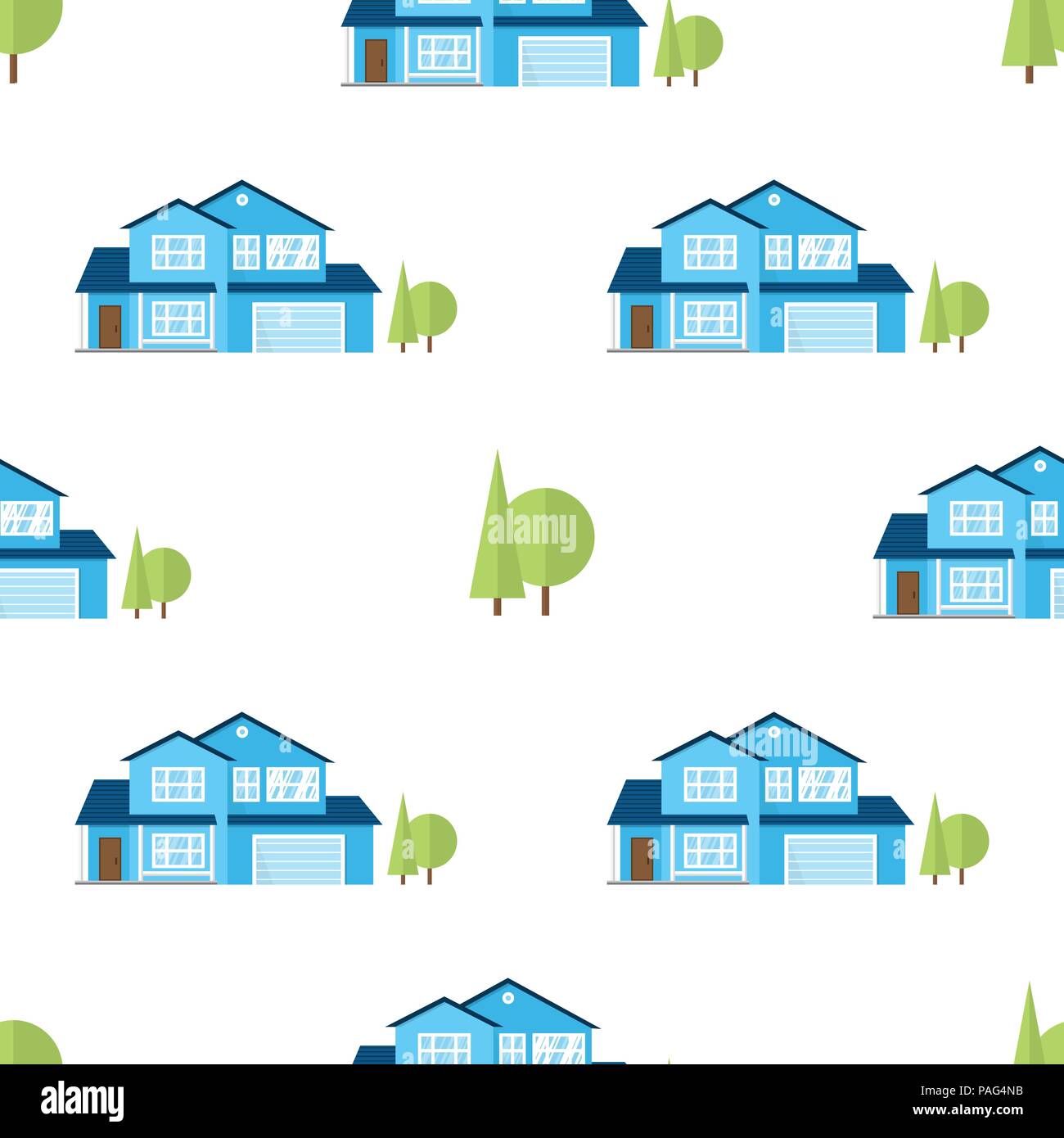 Suburban houses seamless pattern. Vector illustration. American houses seamless pattern. Stock Vector