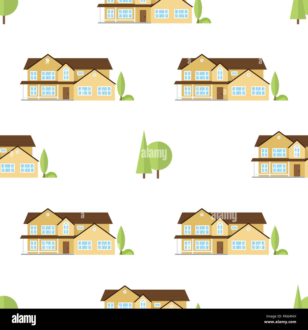 Suburban houses seamless pattern. Vector illustration. American houses seamless pattern. Stock Vector