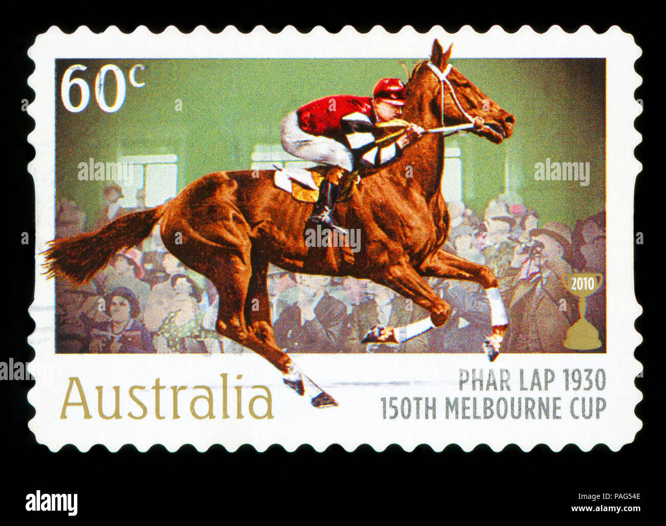 AUSTRALIA - CIRCA 2010: A Stamp printed in AUSTRALIA shows the Phar Lap, 1930 Winner, 150th Melbourne Cup issue, circa 2010 Stock Photo