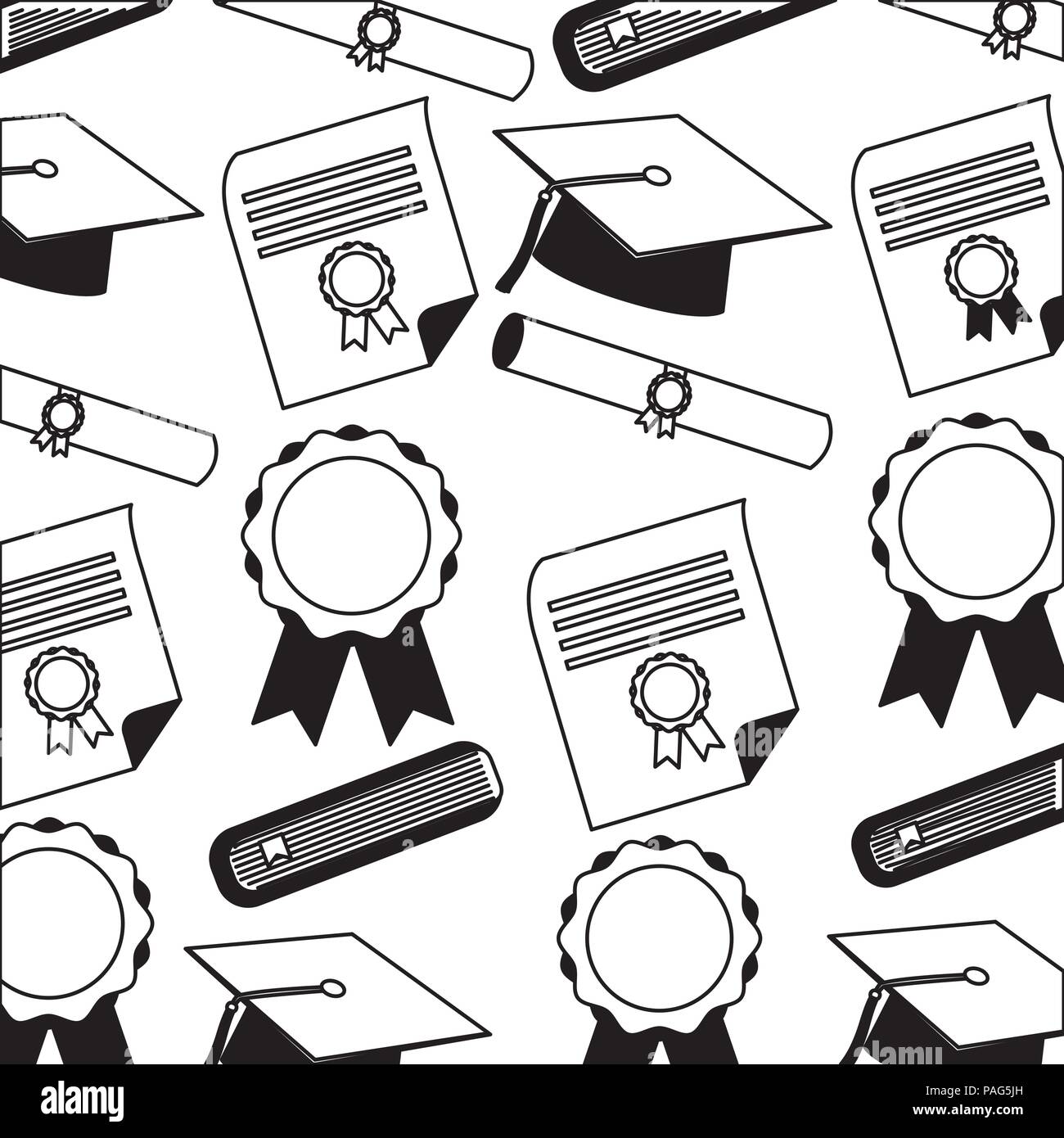 school graduation hat scroll diploma certificate pattern Stock Vector ...