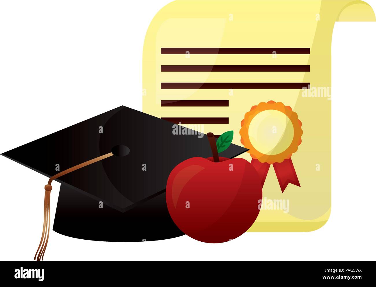 parchment diploma and hat graduation with apple Stock Vector Image