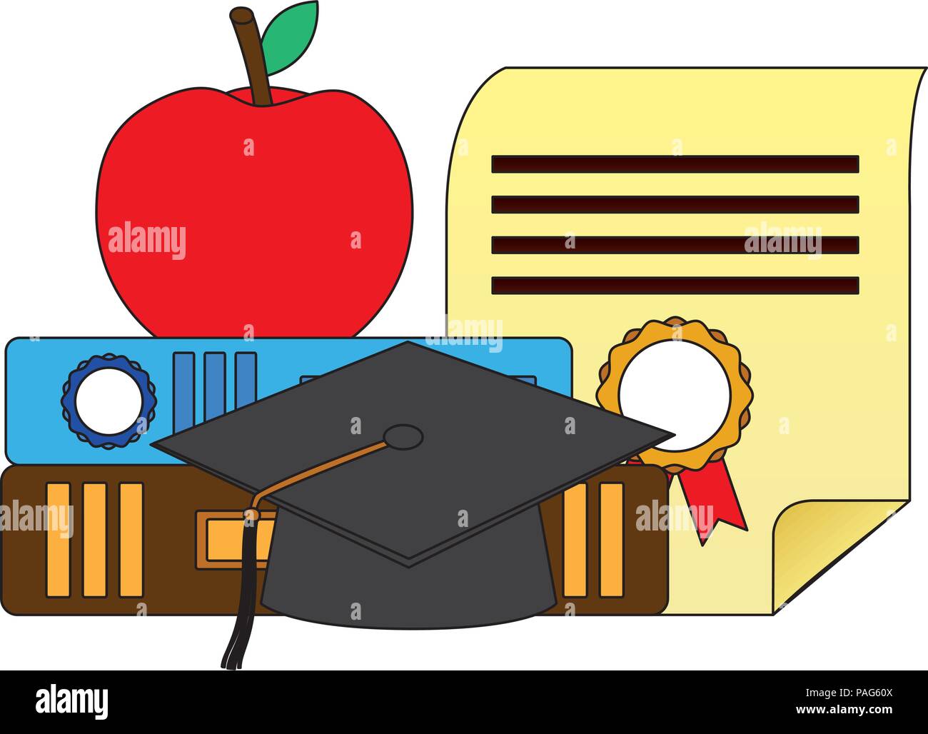 parchment diploma and hat graduation with books Stock Vector Image