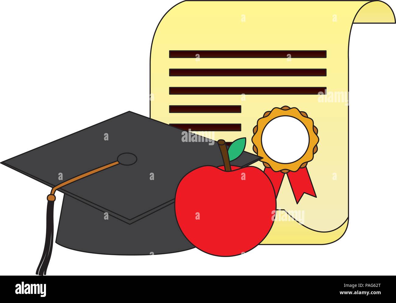 parchment diploma and hat graduation with apple Stock Vector Image & Art Alamy