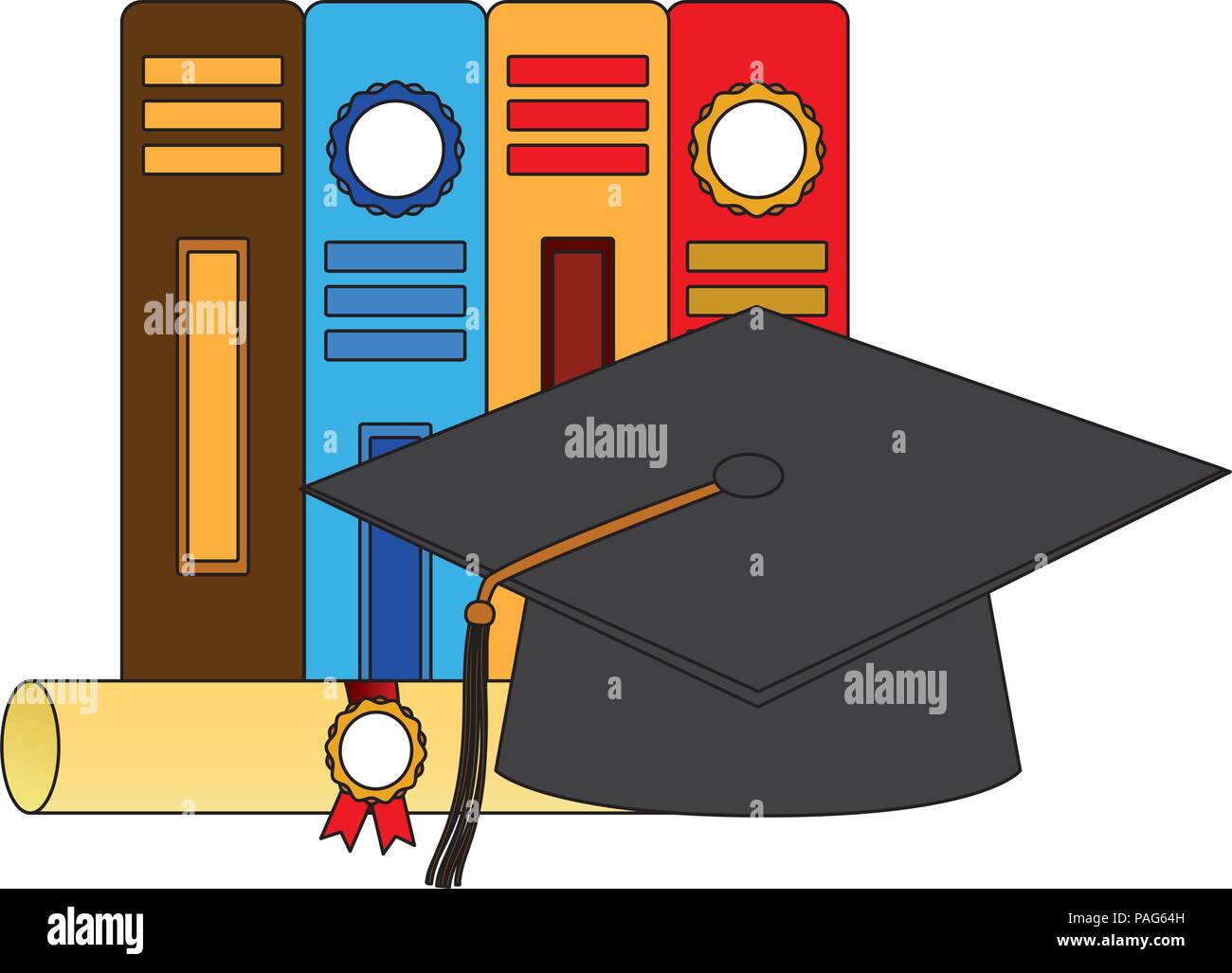parchment diploma and hat graduation with books Stock Vector Image