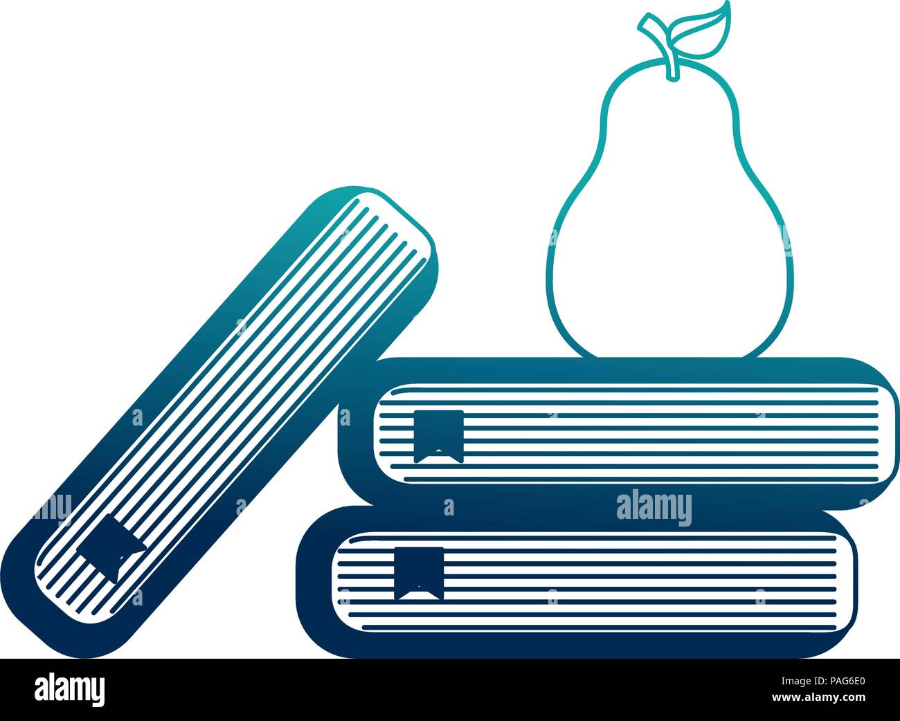 library books with pear Stock Vector