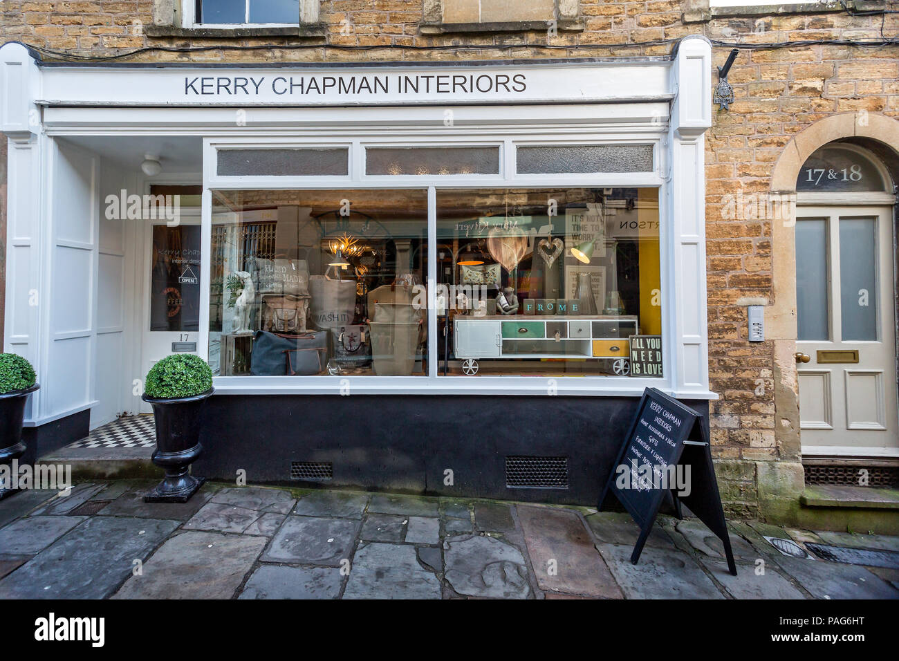 Kerry Chapman Interiors Shop front on Catherine Hill, Frome, Somerset, UK - 7 February 2017 Stock Photo