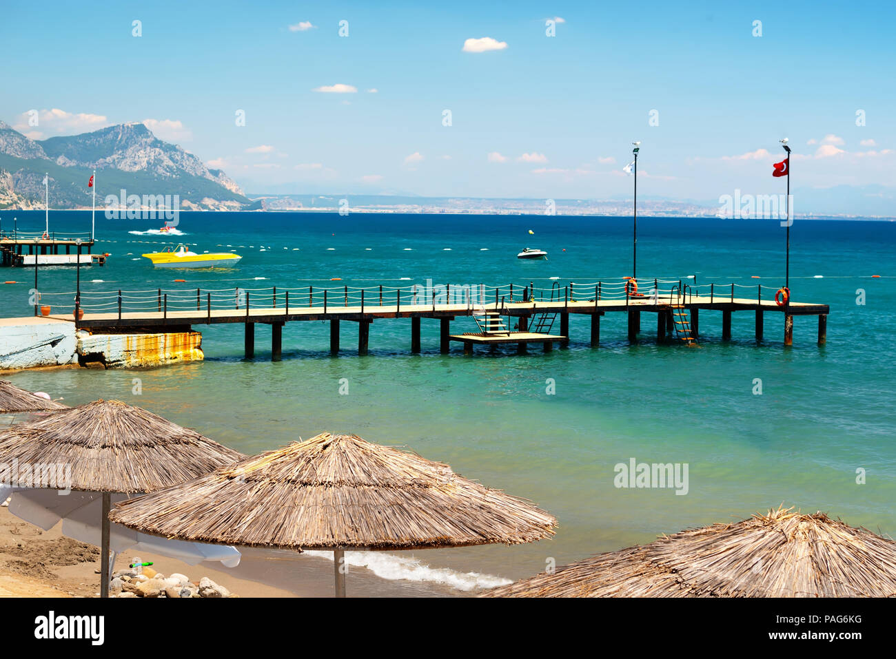 Mediterranean sea with the view on mountains in Turkey Stock Photo
