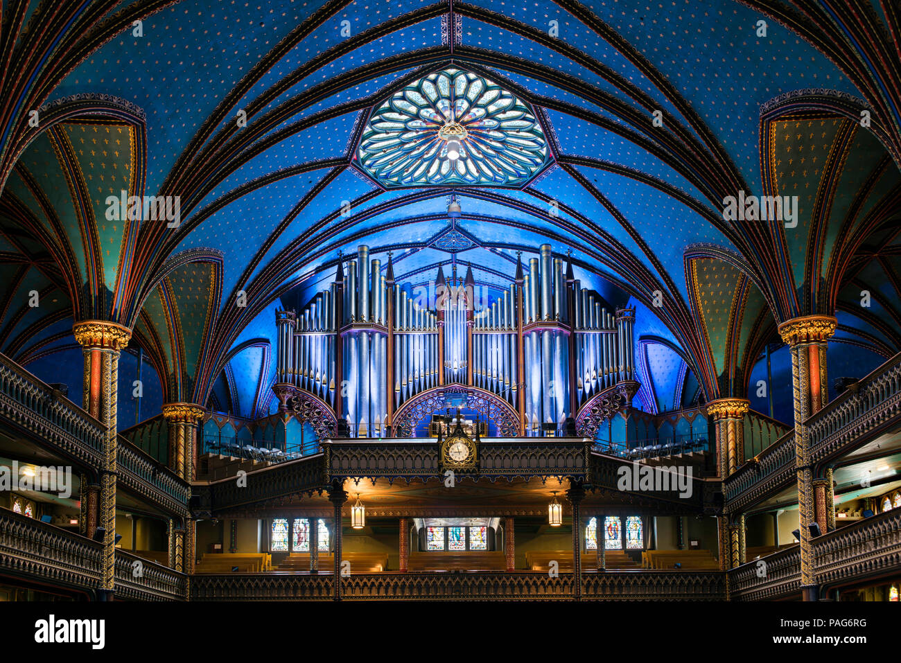 The pipe organs of the Notre-Dame Basilica, Montreal, Quebec, Canada Stock Photo