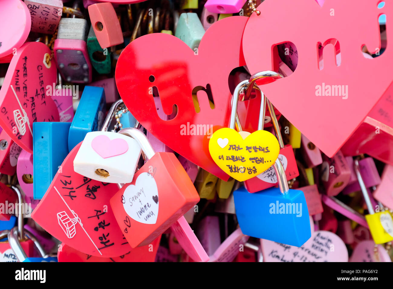 Locks of Love, love padlocks, Seoul, Namsan Park, South Korea Stock