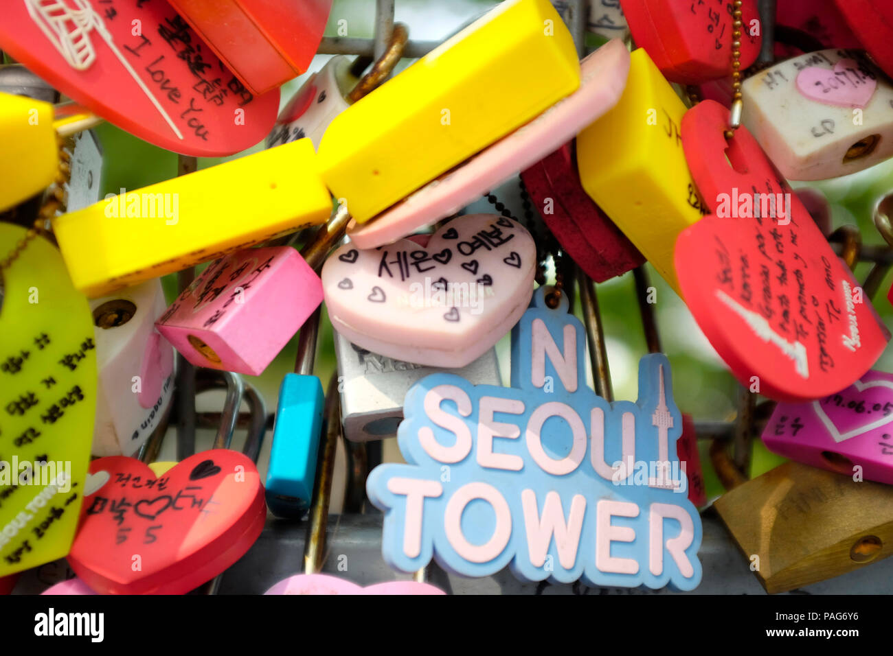 Locks of Love, love padlocks, Seoul, Namsan Park, South Korea Stock
