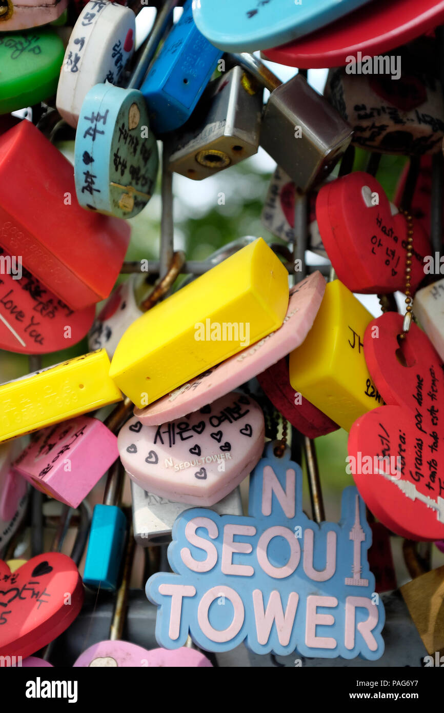 Locks of Love, love padlocks, Seoul, Namsan Park, South Korea Stock