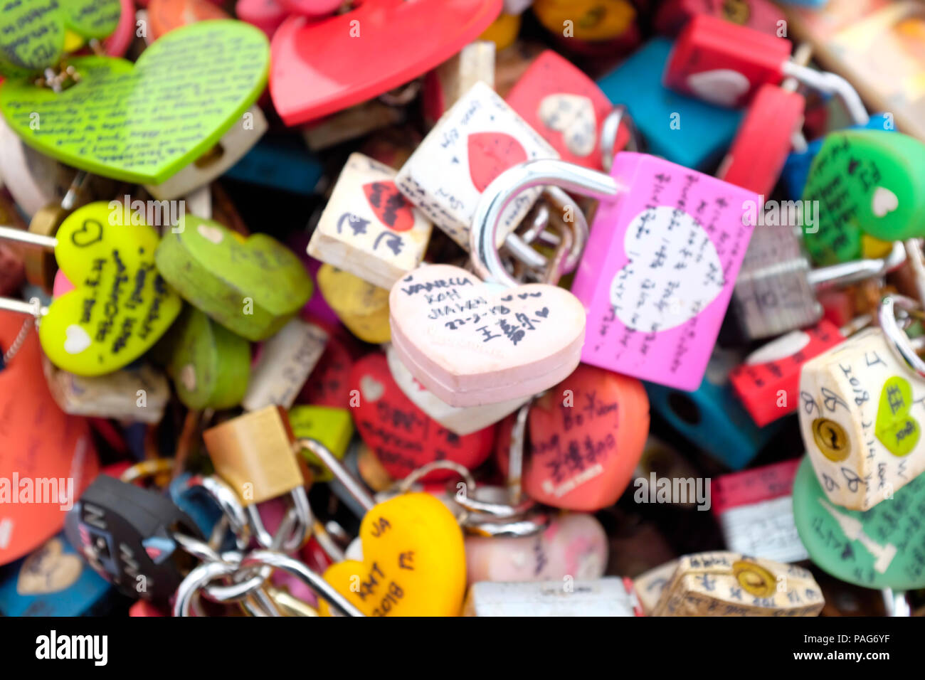 Locks of Love, love padlocks, Seoul, Namsan Park, South Korea Stock