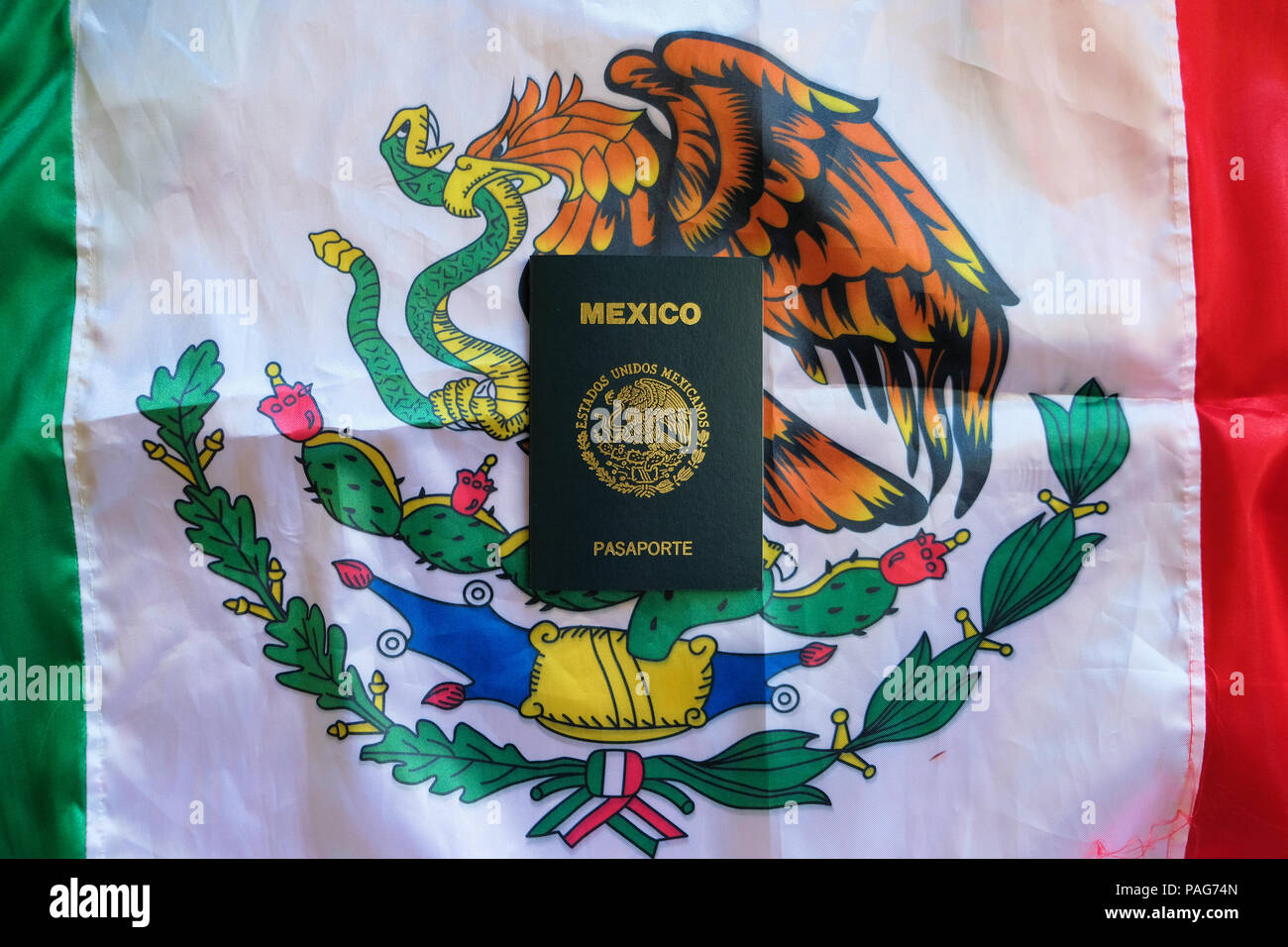 Mexican passport on a Mexican flag background Stock Photo - Alamy