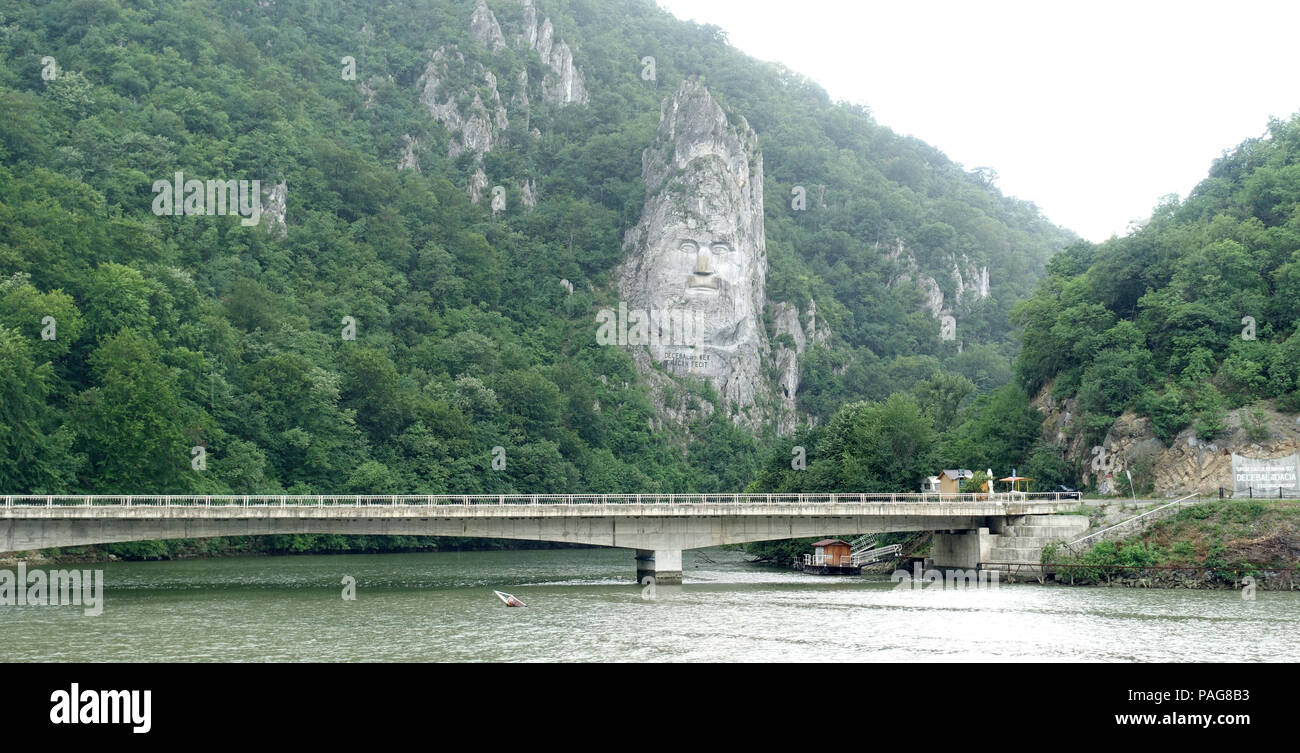 Decebal stone statue Danube Rumunia Stock Photo